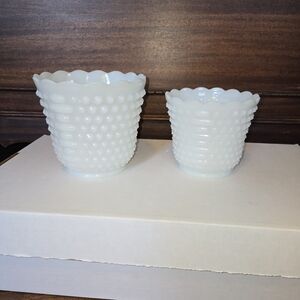 Pair Vintage Milk Glass Hobnail Bowls — 5.5" Unmarked & 4.5" Fire-King USA 2 set